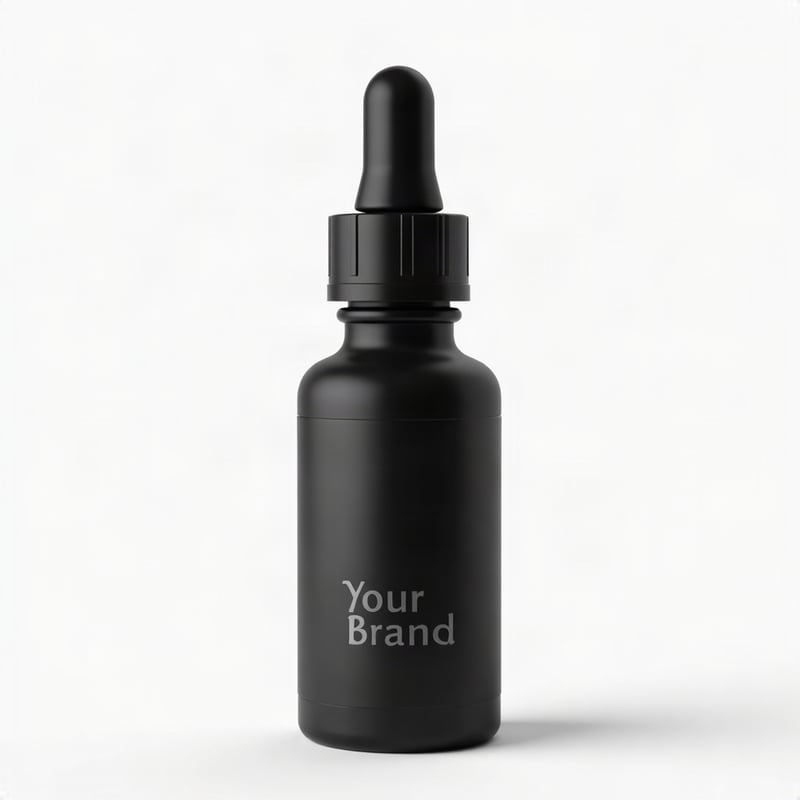 Body Oil, black finish, label reads Your Brand