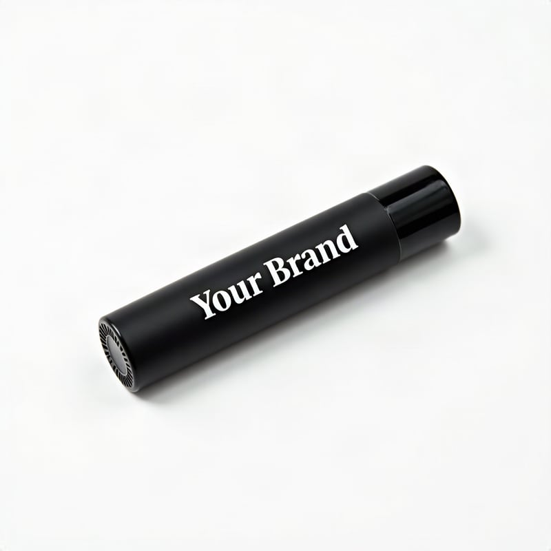 Lip Balm, black finish, label reads Your Brand